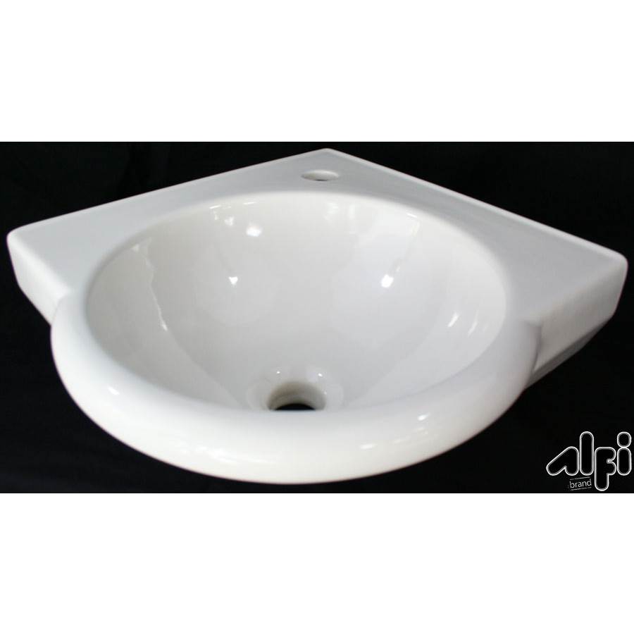 Alfi Trade White 15'' Round Corner Wall Mounted Porcelain Bathroom Sink