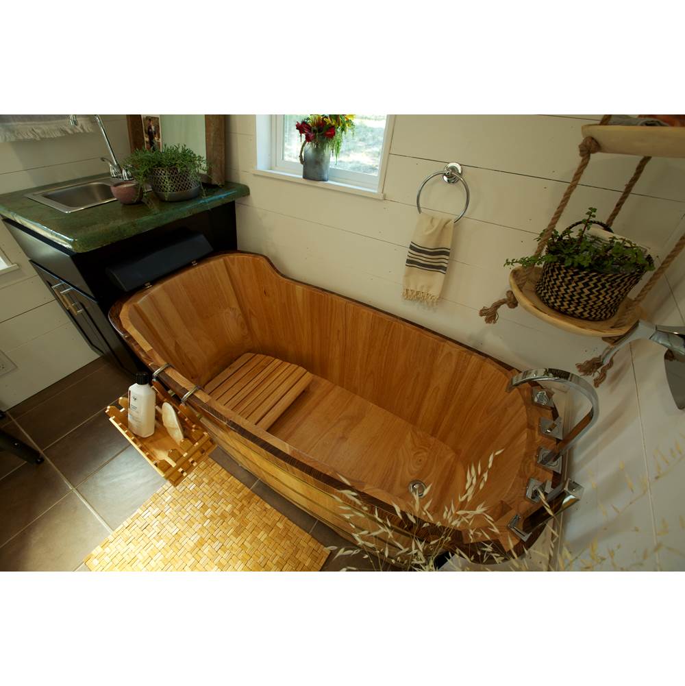 Alfi Trade 59'' Free Standing Wooden Bathtub with Chrome Tub Filler