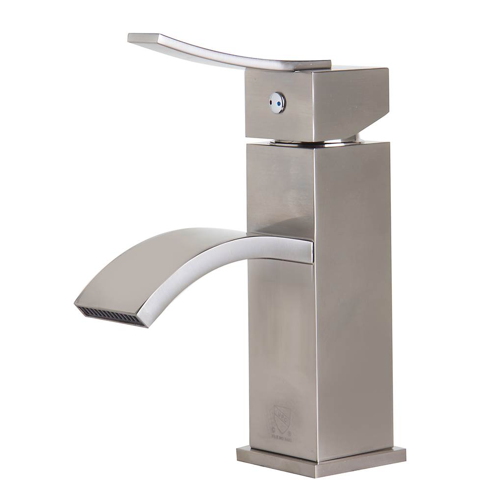 Alfi Trade Brushed Nickel Square Body Curved Spout Single Lever Bathroom Faucet