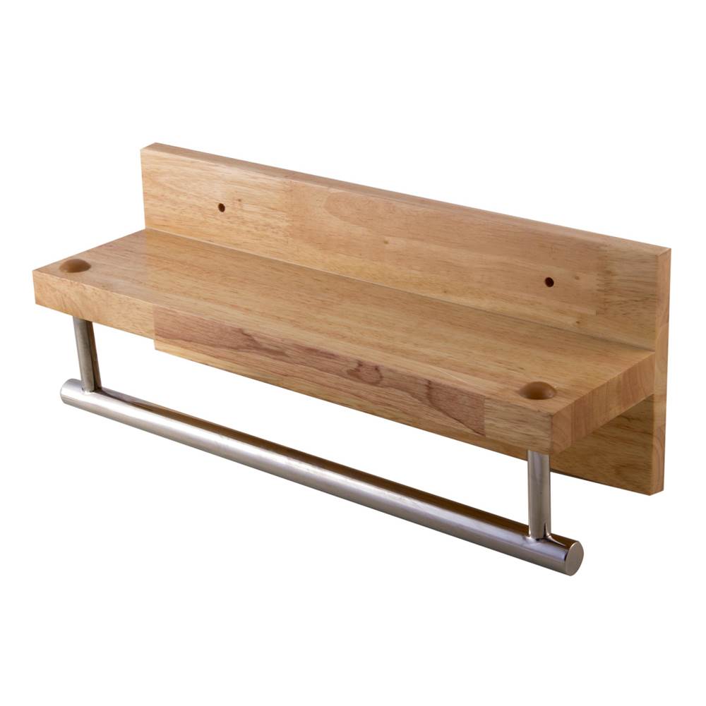 Alfi Trade 16'' Wooden Shelf with Chrome Towel Bar Bathroom Accessory