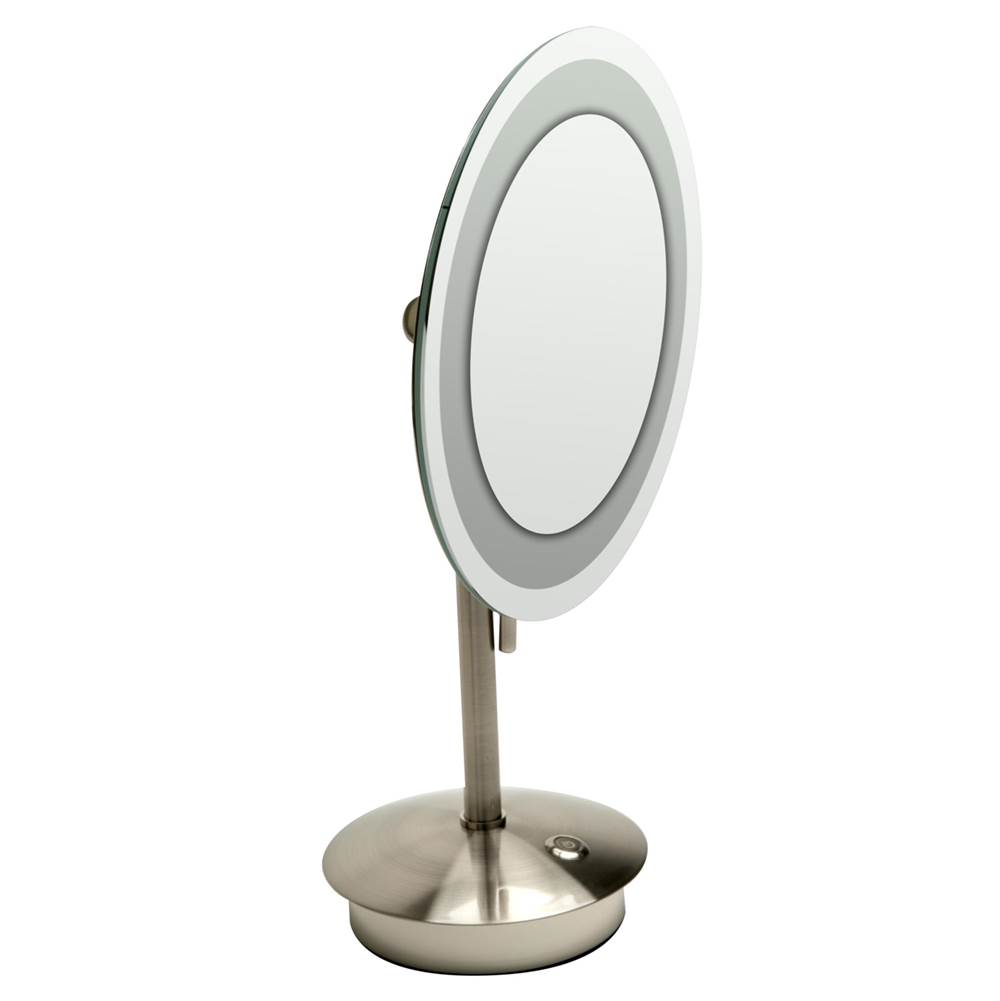 Alfi Trade ALFI brand  Brushed Nickel Tabletop Round 9'' 5x Magnifying Cosmetic Mirror with Light