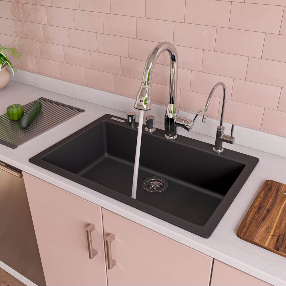 Alfi Trade Black 30'' Drop-In Single Bowl Granite Composite Kitchen Sink