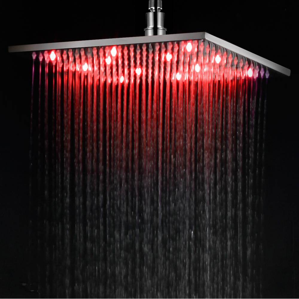 Alfi Trade Brushed Nickel 12'' Square Multi Color LED Rain Shower Head