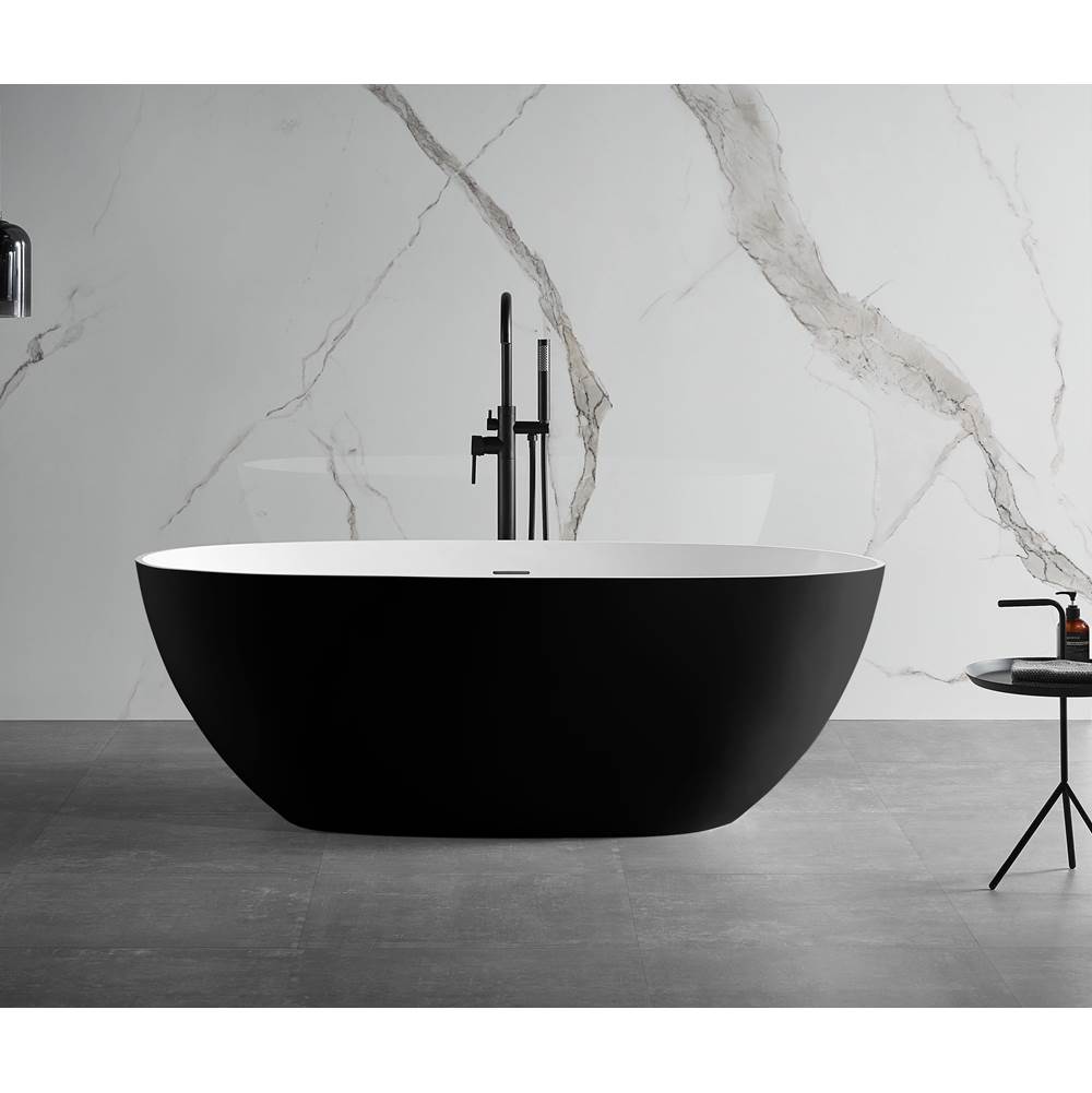 Alfi Trade 59'' Black and White Matte Oval Solid Surface Resin Soaking Bathtub