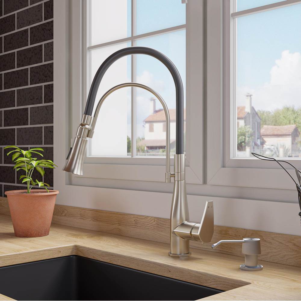 Alfi Trade Brushed Nickel Kitchen Faucet with Black Rubber Stem