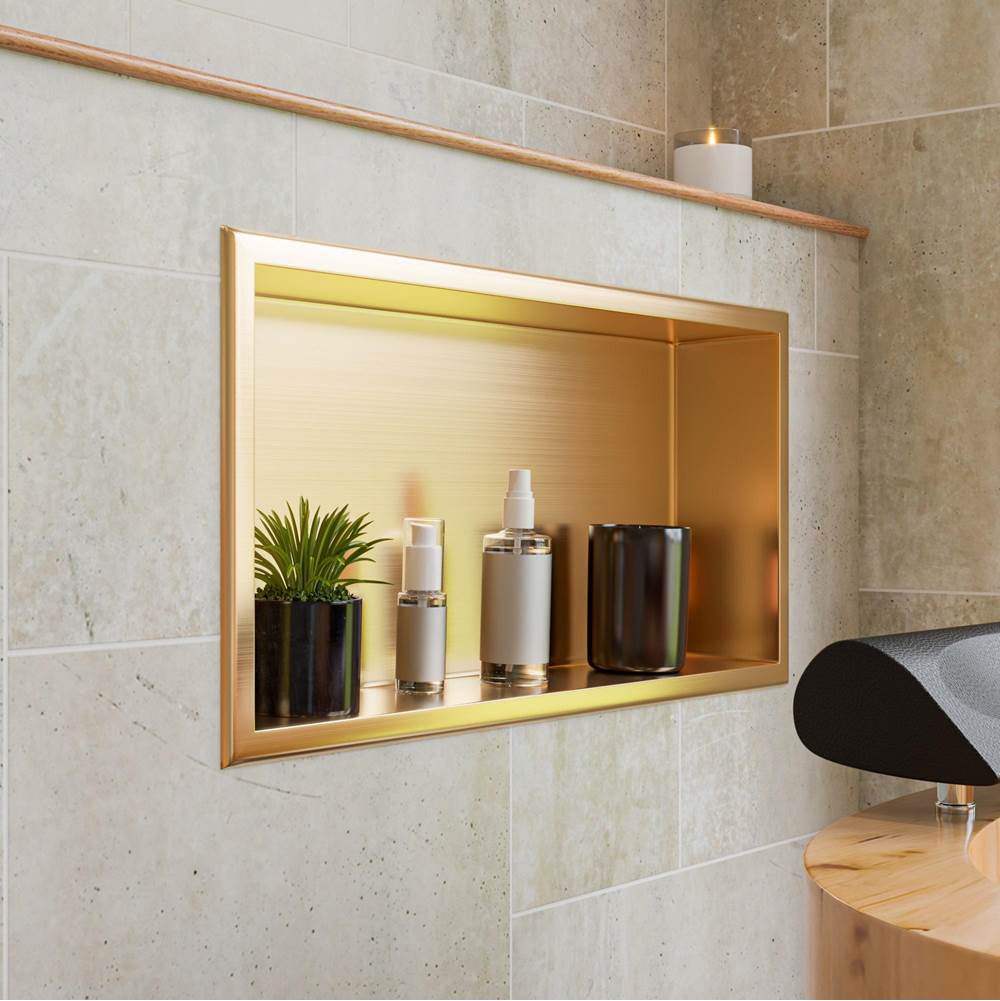 Alfi Trade 24'' x 12'' Brushed Gold PVD Stainless Steel Horizontal Single Shelf Shower Niche