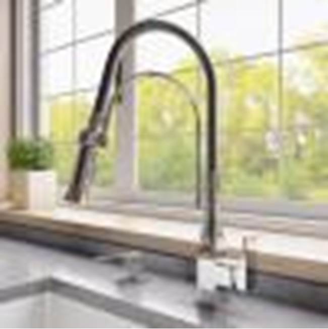 Alfi Trade Polished Chrome Square Kitchen Faucet with Black Rubber Stem