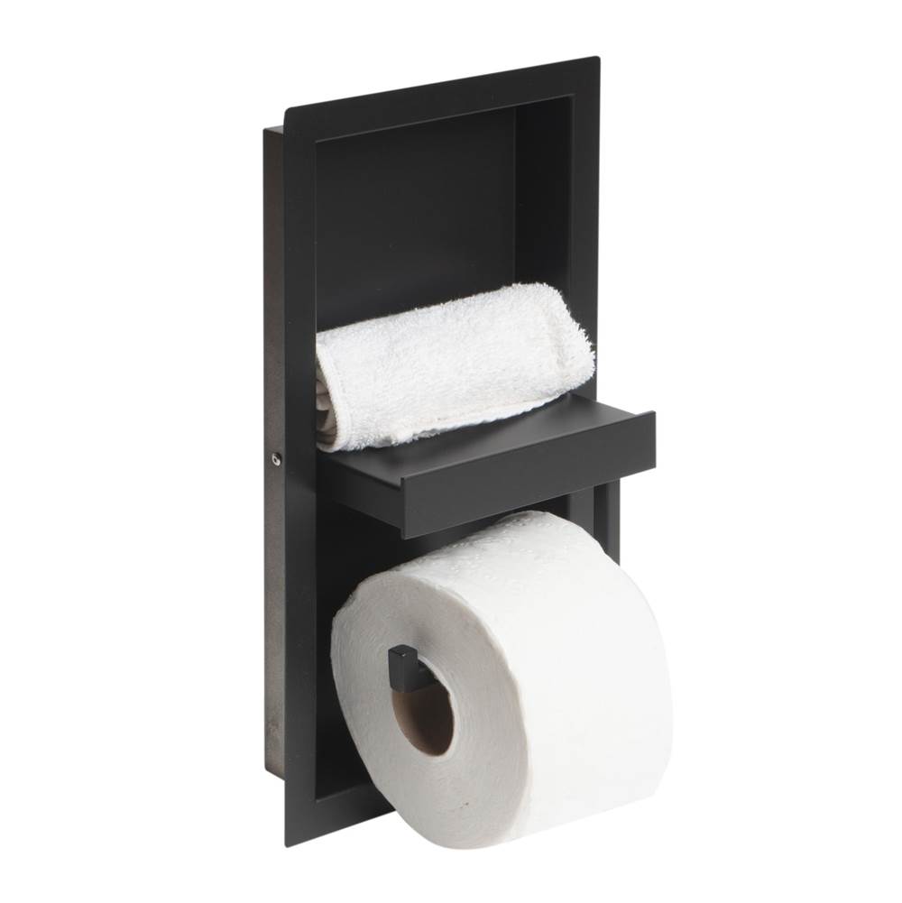 Alfi Trade Black Matte Stainless Steel Recessed Shelf / Toilet Paper Holder Niche