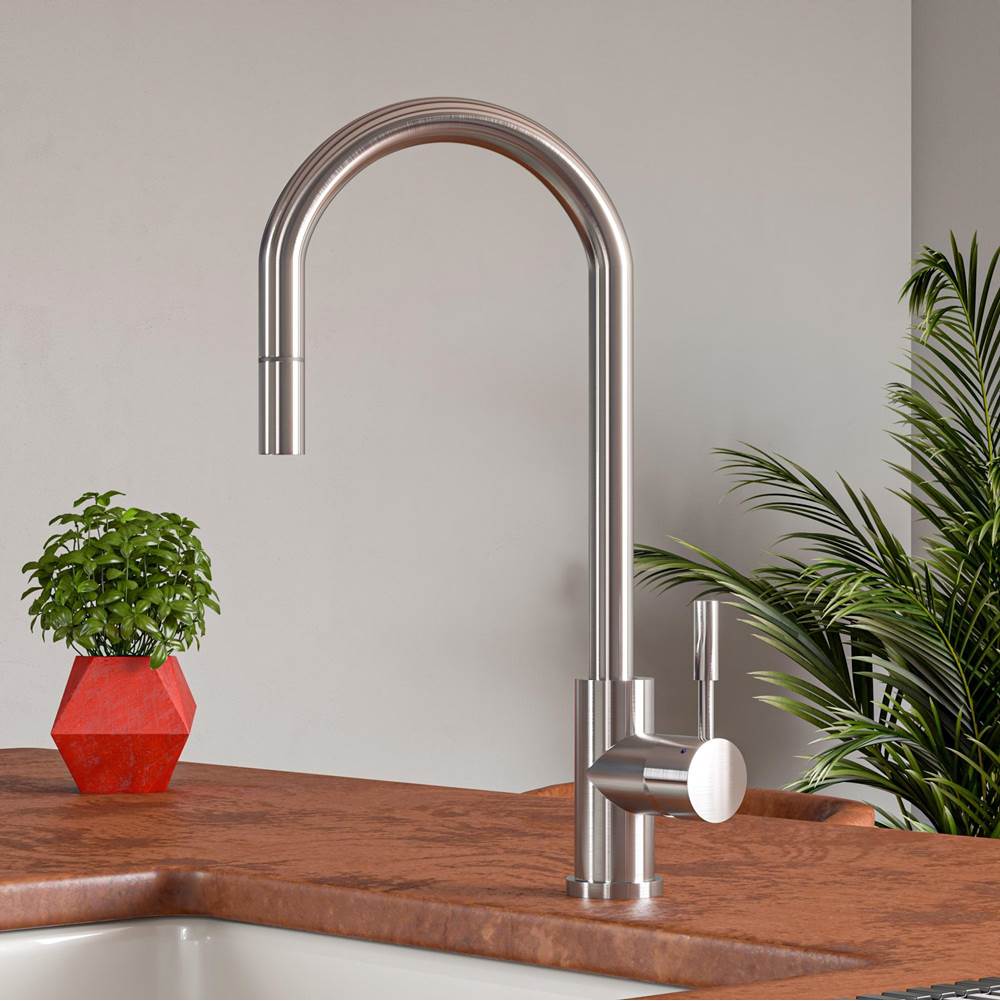 Alfi Trade Solid Brushed Stainless Steel Single Hole Pull Down Kitchen Faucet