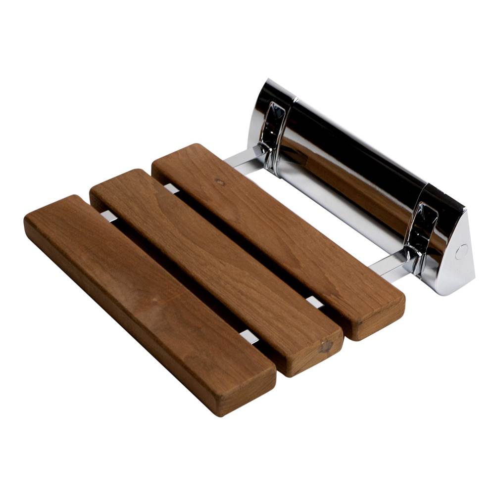 Alfi Trade Polished Chrome 14'' Folding Teak Wood Shower Seat Bench