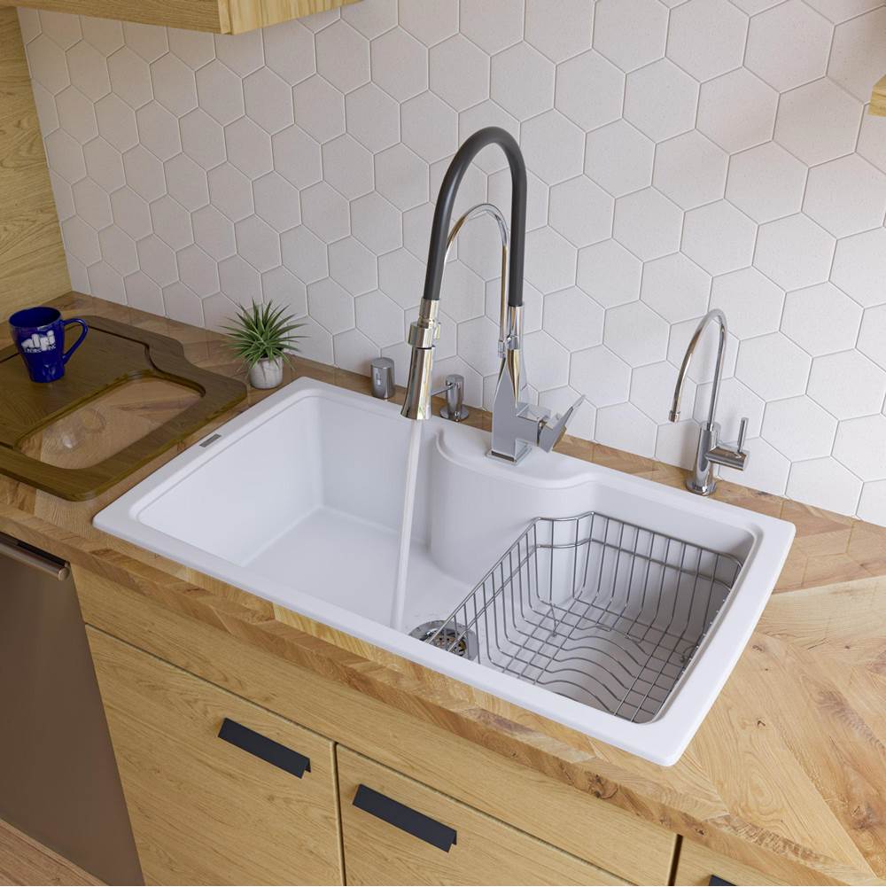 Alfi Trade White 35'' Drop-In Single Bowl Granite Composite Kitchen Sink