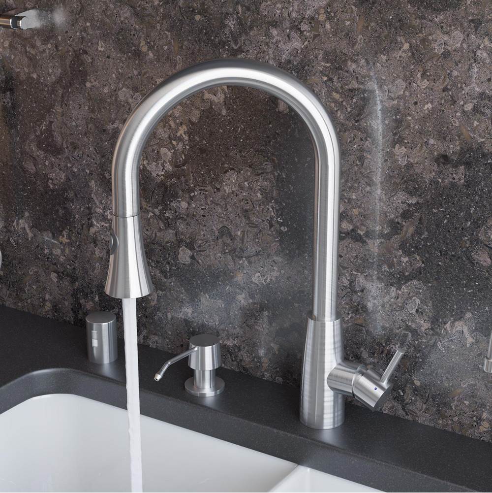 Alfi Trade Solid Brushed Stainless Steel Pull Down Single Hole Kitchen Faucet