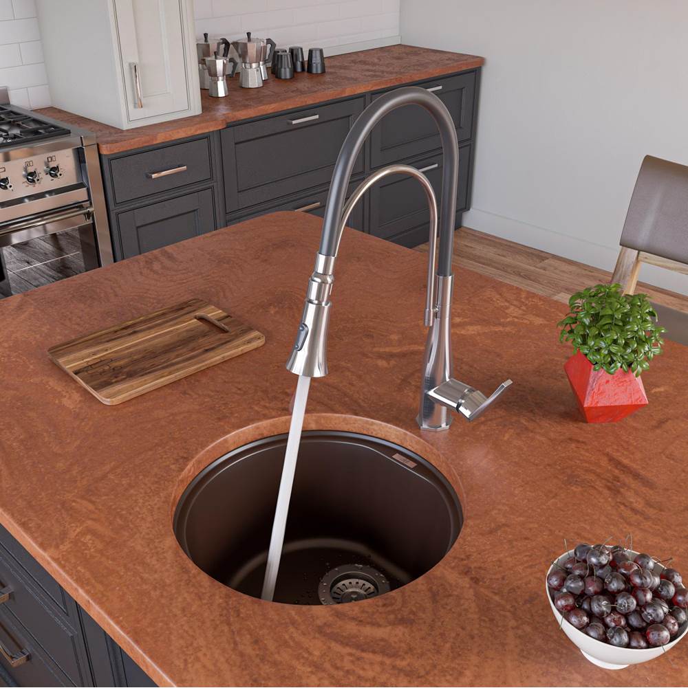 Alfi Trade Chocolate 17'' Undermount Round Granite Composite Kitchen Prep Sink