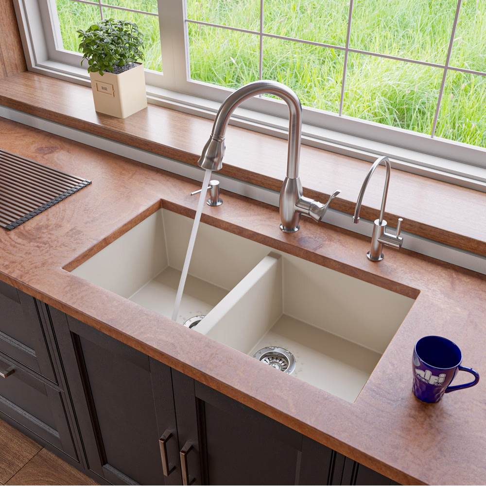 Alfi Trade Biscuit 34'' Undermount Double Bowl Granite Composite Kitchen Sink