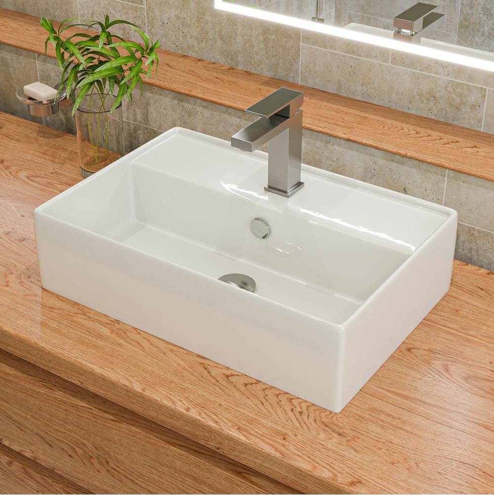 Alfi Trade ALFI brand ABC901-W White 24'' Modern Rectangular Above Mount Ceramic Sink with Faucet Hole
