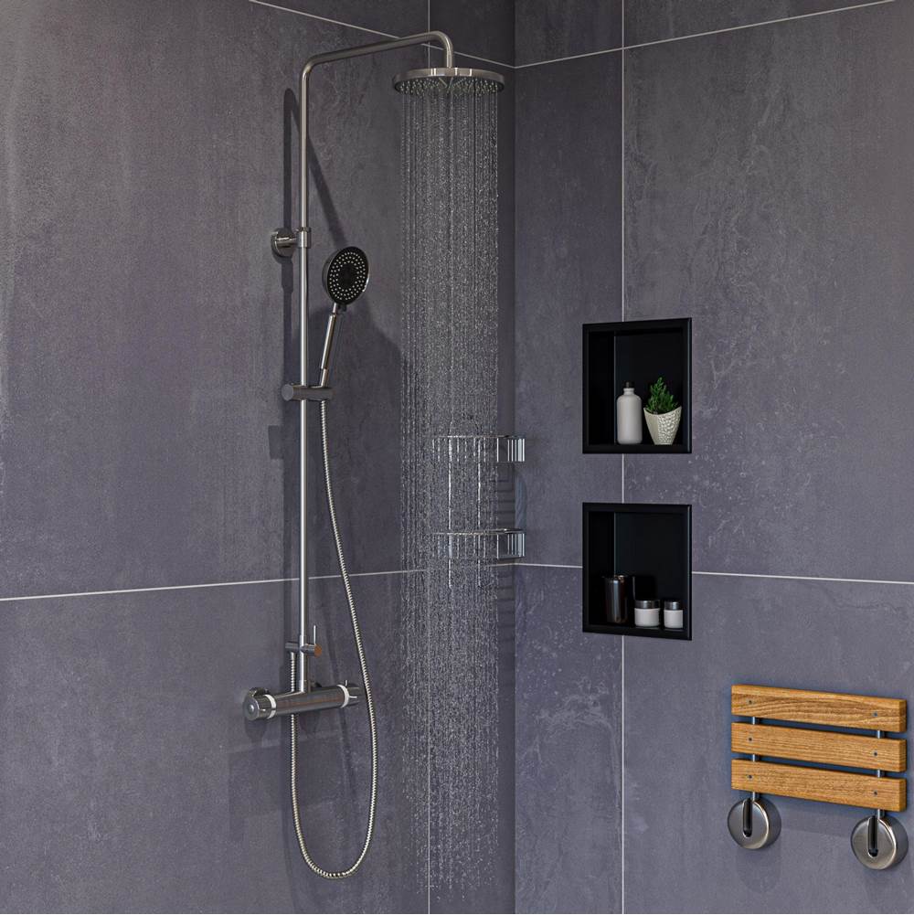 Alfi Trade Brushed Nickel Round Style Thermostatic Exposed Shower Set