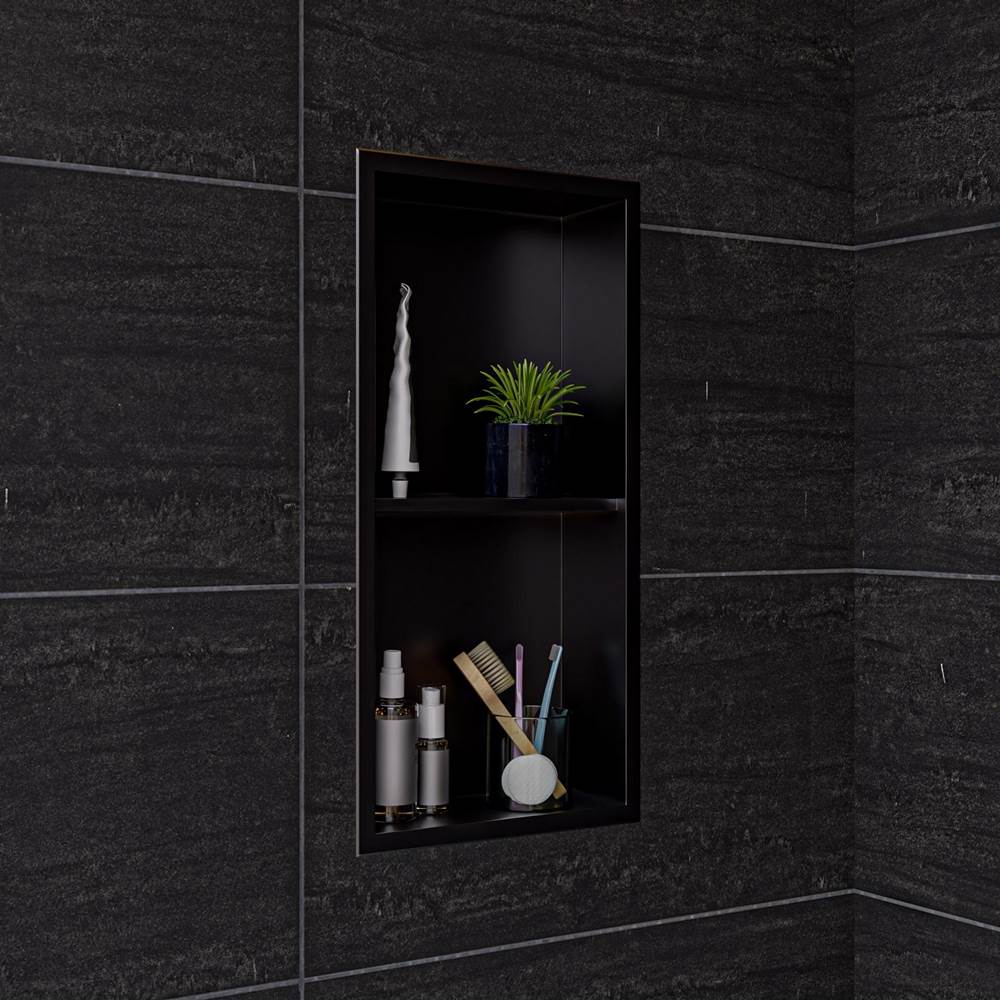 Alfi Trade 12'' x 24'' Brushed Black PVD Stainless Steel Vertical Double Shelf Shower Niche