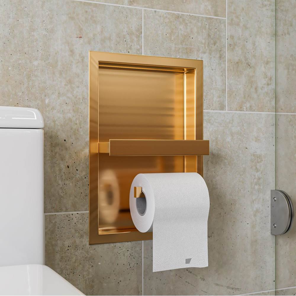 Alfi Trade Brushed Gold PVD Stainless Steel Recessed Shelf / Toilet Paper Holder Niche