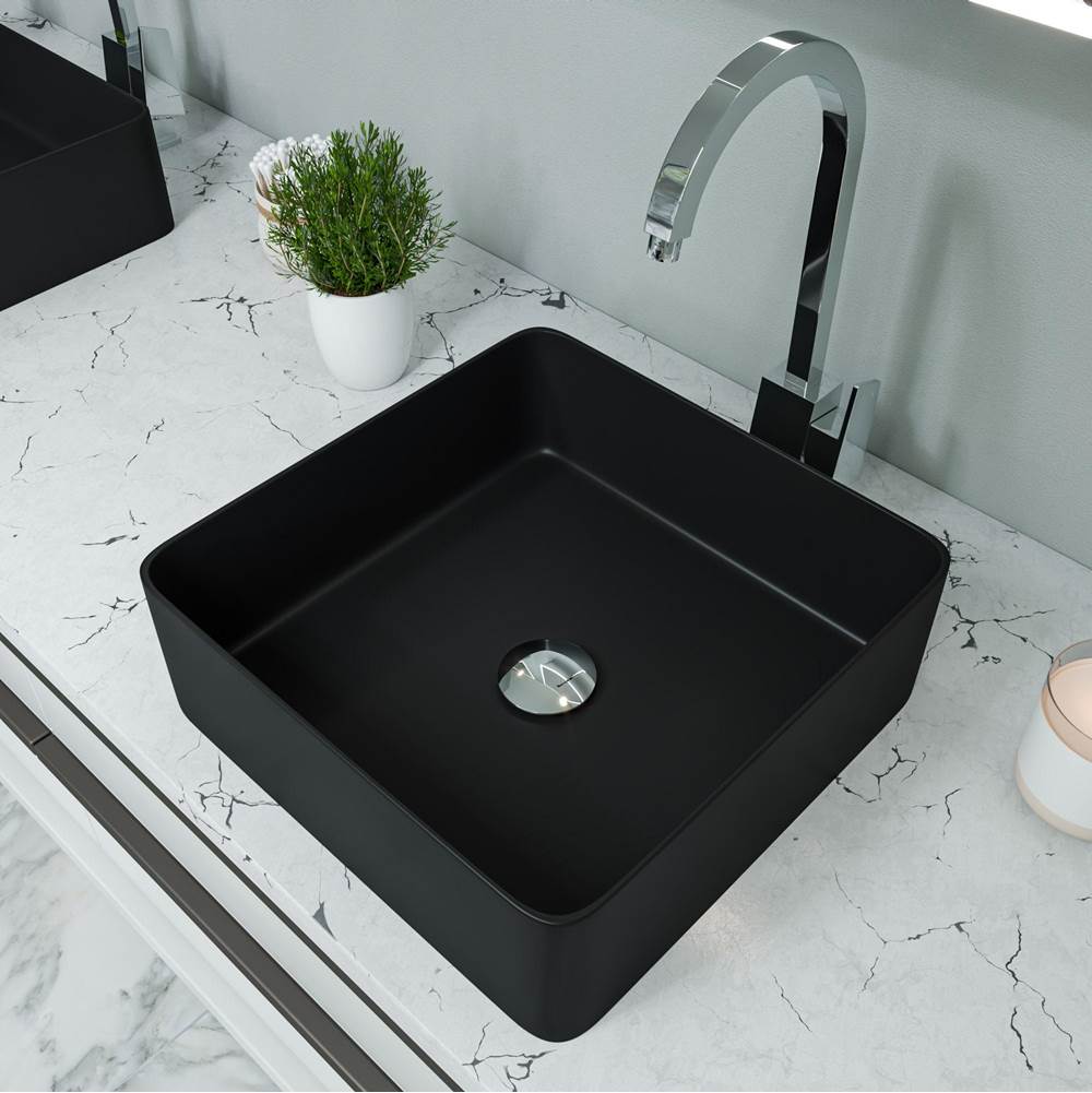 Alfi Trade ALFI brand ABC903-BM Black Matte 16'' Modern Square Above Mount Ceramic Sink