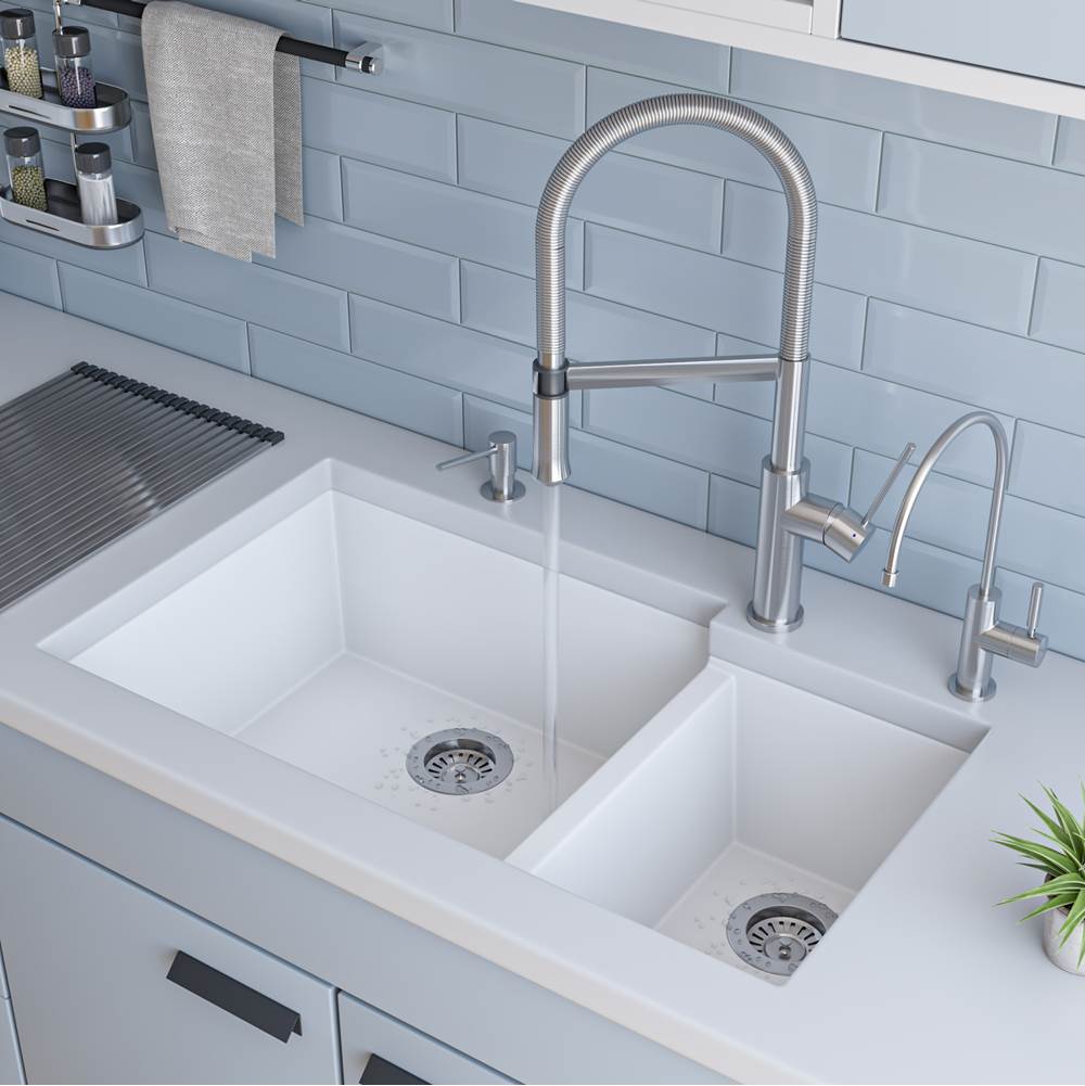 Alfi Trade White 34'' Double Bowl Undermount Granite Composite Kitchen Sink