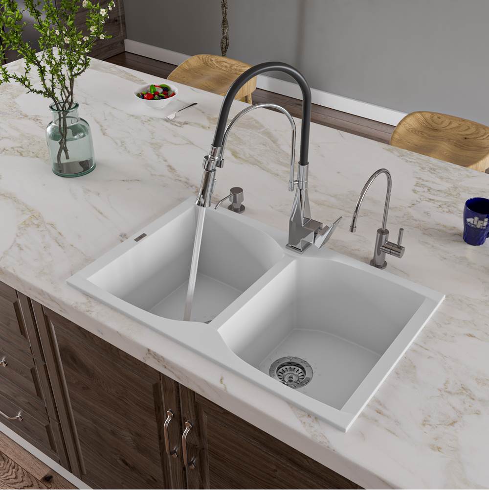 Alfi Trade White 32'' Drop-In Double Bowl Granite Composite Kitchen Sink