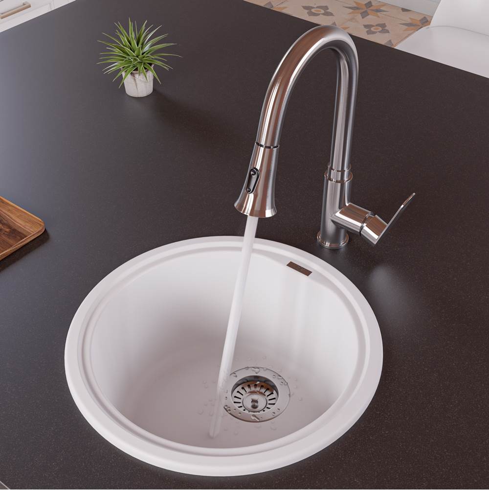 Alfi Trade White 17'' Drop-In Round Granite Composite Kitchen Prep Sink