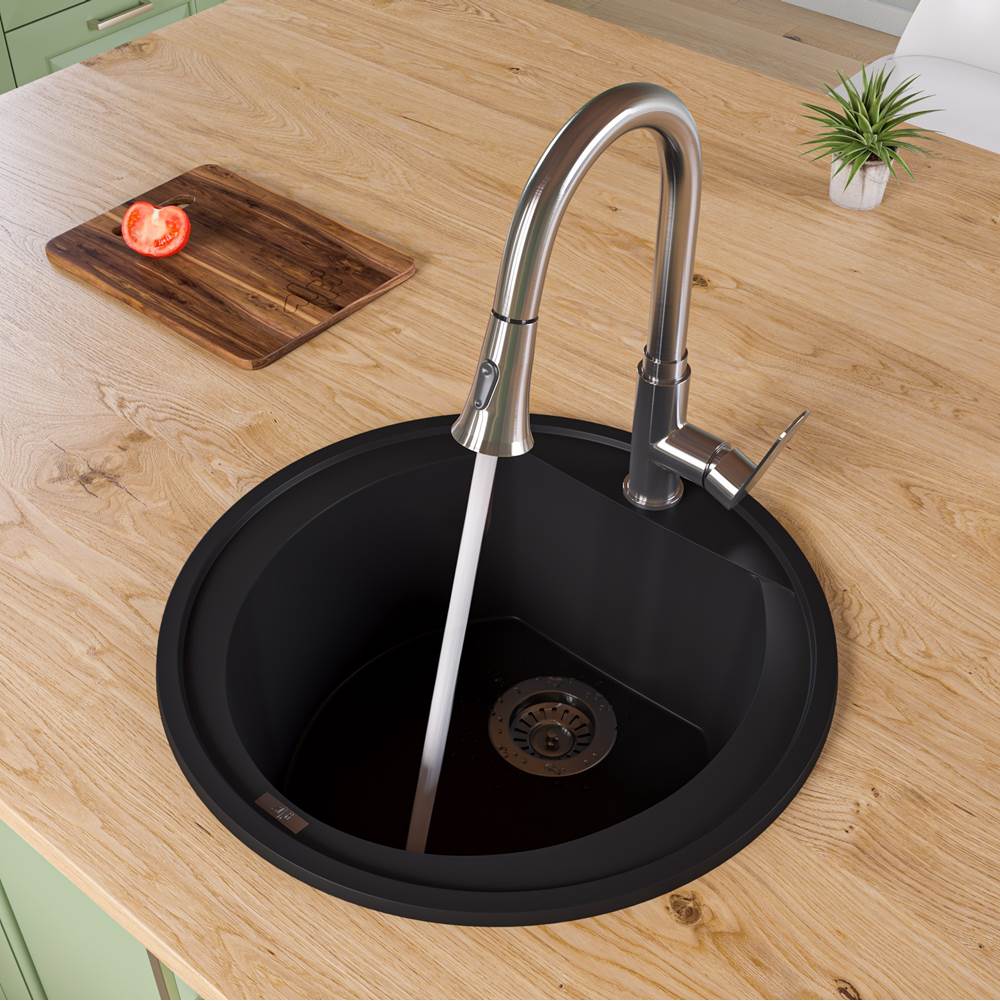Alfi Trade Black 20'' Drop-In Round Granite Composite Kitchen Prep Sink