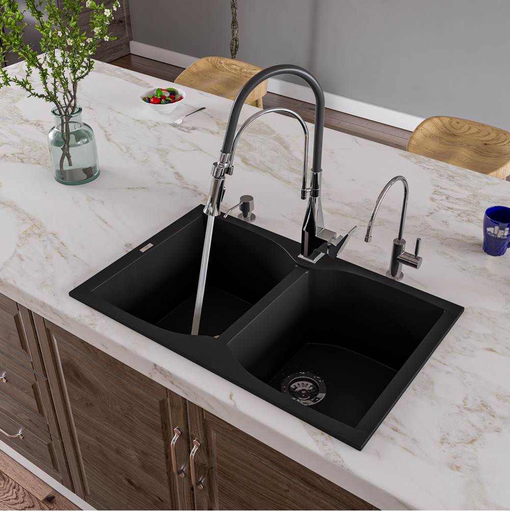 Alfi Trade Black 32'' Drop-In Double Bowl Granite Composite Kitchen Sink