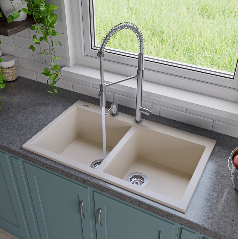 Alfi Trade Biscuit 34'' Drop-In Double Bowl Granite Composite Kitchen Sink