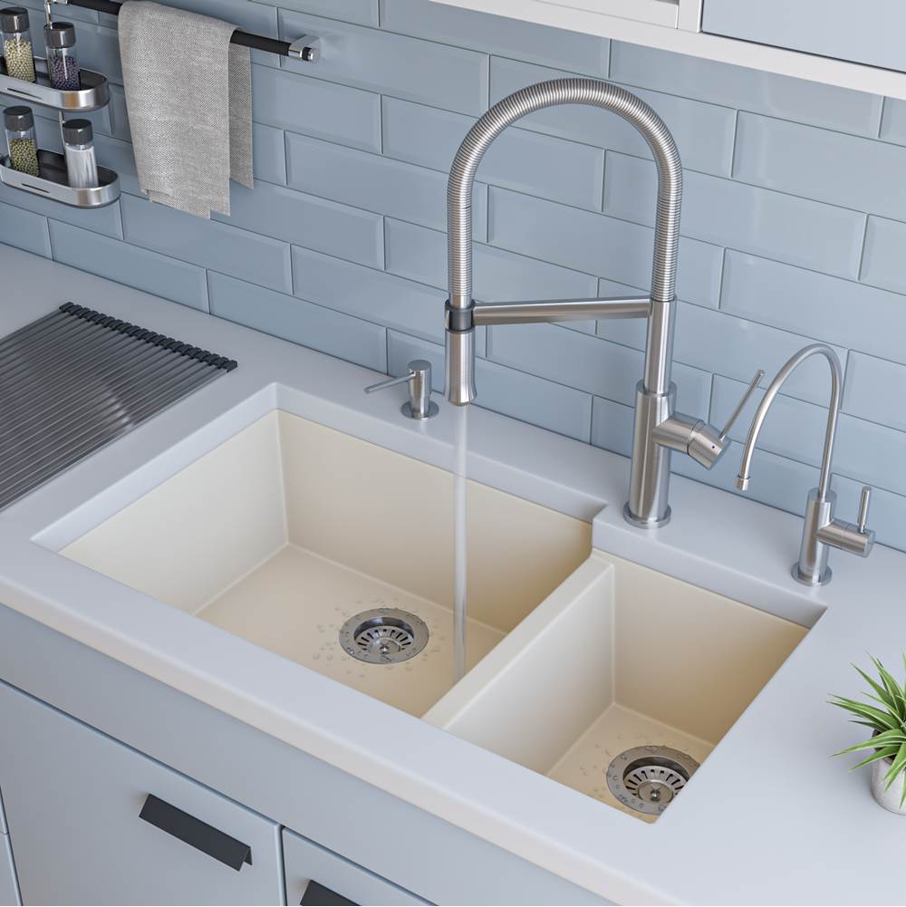 Alfi Trade Biscuit 34'' Double Bowl Undermount Granite Composite Kitchen Sink
