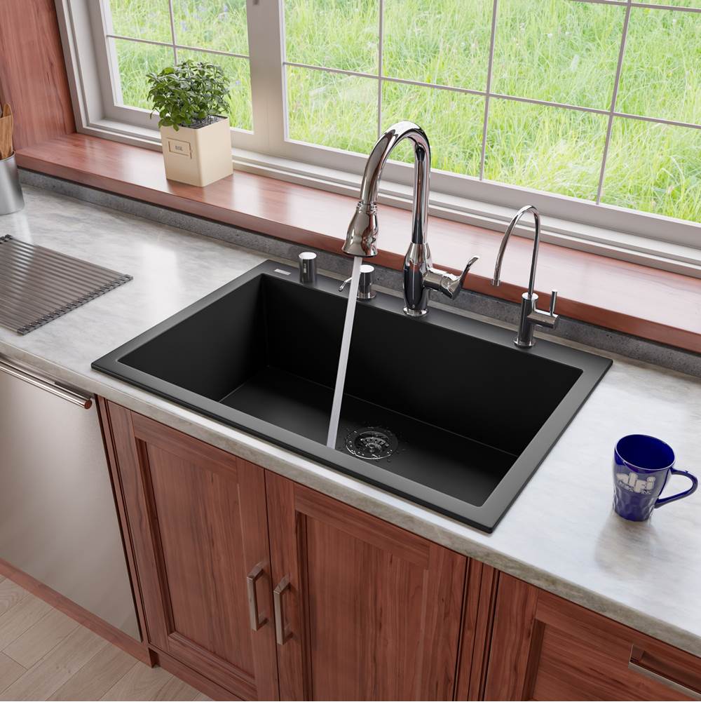 Alfi Trade Black 33'' Single Bowl Drop In Granite Composite Kitchen Sink