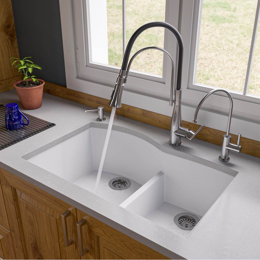 Alfi Trade White 33'' Double Bowl Undermount Granite Composite Kitchen Sink