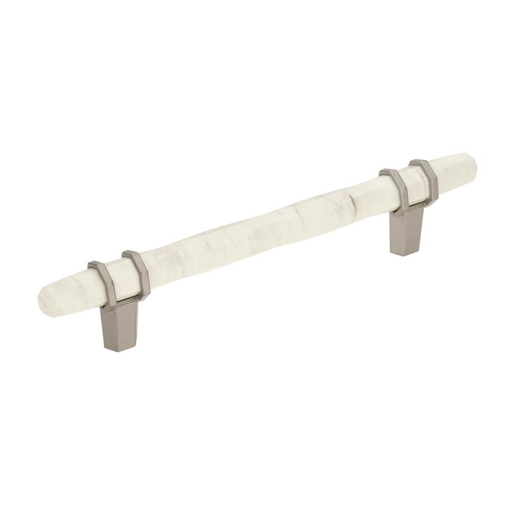 Amerock Carrione 5-1/16 in (128 mm) Center-to-Center Marble White/Satin Nickel Cabinet Pull