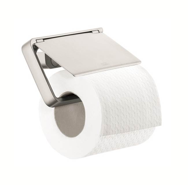 Axor Universal SoftSquare Toilet Paper Holder with Cover in Brushed Nickel