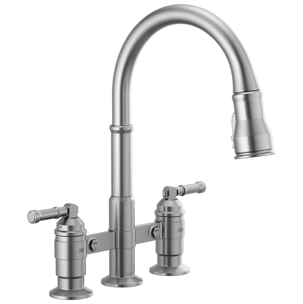 Delta Faucet Broderick™ Two Handle Pull-Down Bridge Kitchen Faucet