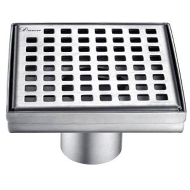 Dawn Shower square drain -- 9G, 304 type stainless steel, matte gold finish: 5-1/4''L x 5-1/4''W x 3-1/8''D Drain: 2'' (Punch  and Bend)