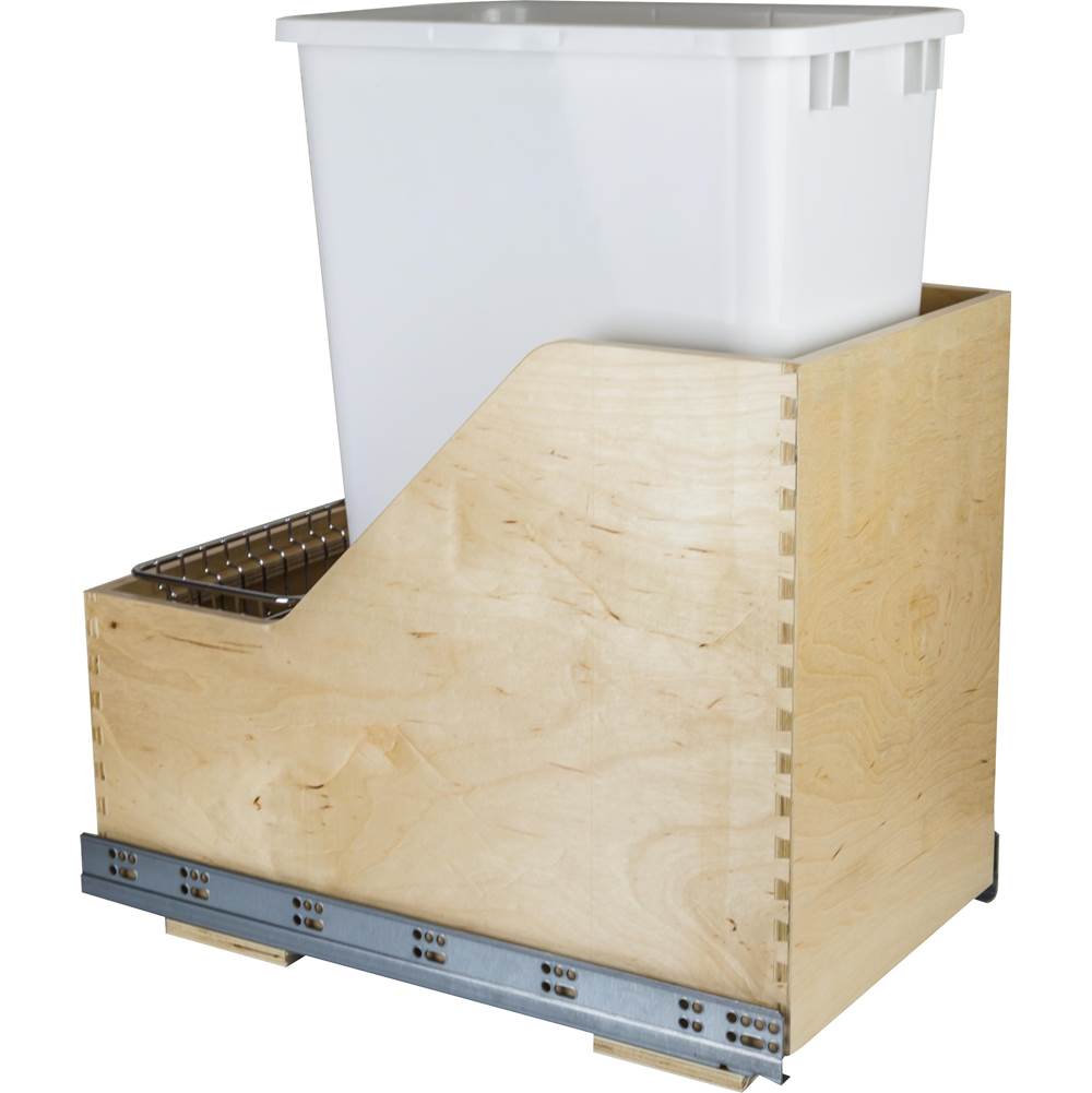 Hardware Resources Single 50 Quart Wood Bottom-Mount Soft-close Trashcan Rollout for Hinged Doors, Includes White Can