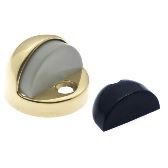 Idh High Dome Stop W/ Black & Grey Rubber Bumper Polished Brass