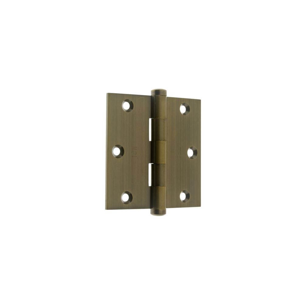 Idh 3-1/2'' X 3-1/2'' Solid Extruded Brass Square Corner Door Hinge (Pair) Antique Brass-J