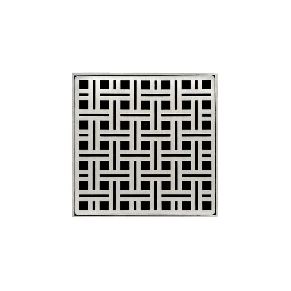 Infinity Drain 5'' x 5'' VD 5 High Flow Complete Kit with Weave Pattern Decorative Plate in Satin Stainless with ABS Drain Body, 3'' Outlet