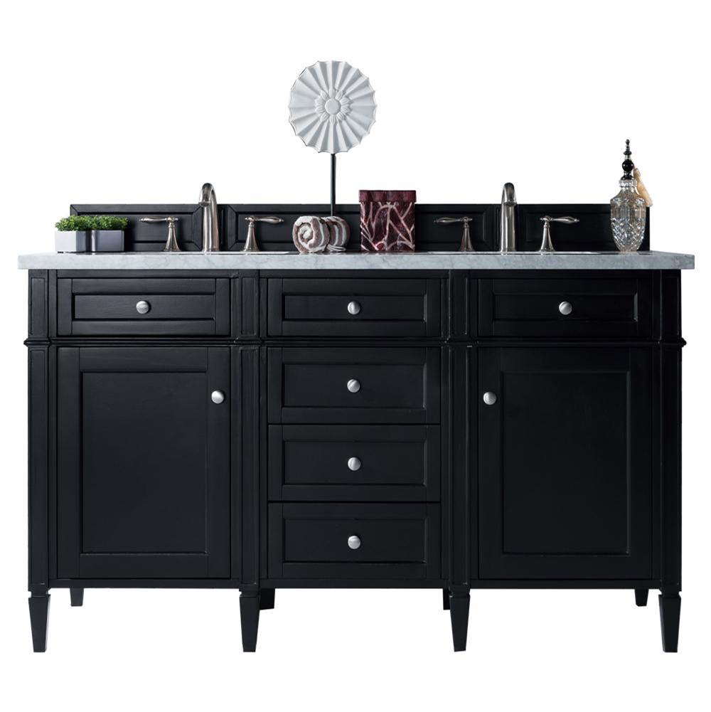 James Martin Vanities Brittany 60'' Black Onyx Double Vanity w/ 3 CM Arctic Fall Solid Surface Top