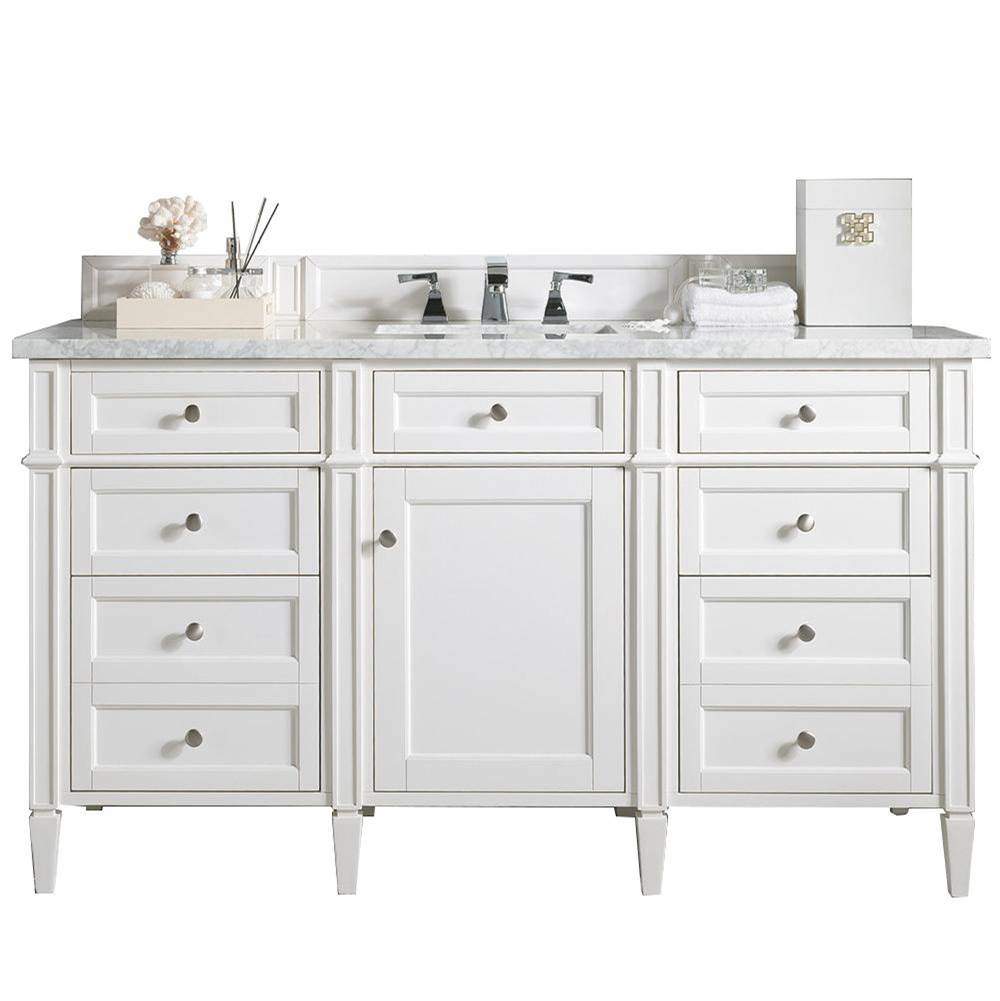 James Martin Vanities Brittany 60'' Bright White Single Vanity w/ 3 CM Arctic Fall Solid Surface Top