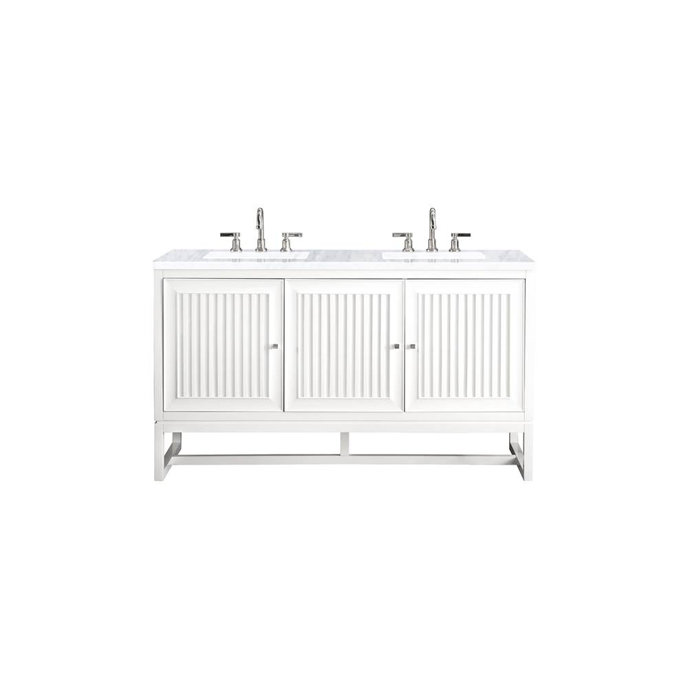 James Martin Vanities Athens 60'' Double Vanity Cabinet, Glossy White, w/ 3 CM Carrara White Top