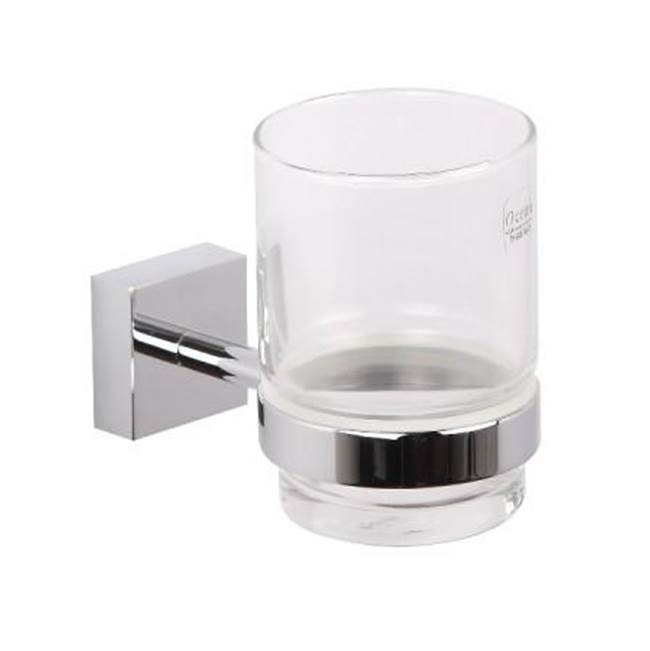 Kartners MADRID - Wall Mounted Bathroom Tumbler Cup & Toothbrush Holder with Frosted Glass-Brushed Chrome