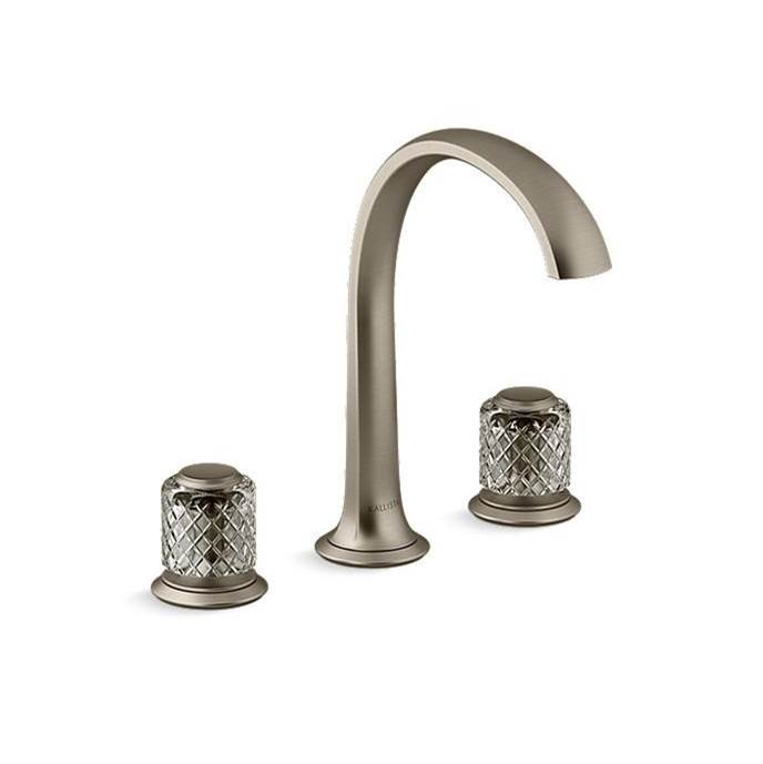 Kallista Script® Decorative Sink Faucet, Arch Spout, Saint-Louis Flannel Grey Crystal Knob Handles
