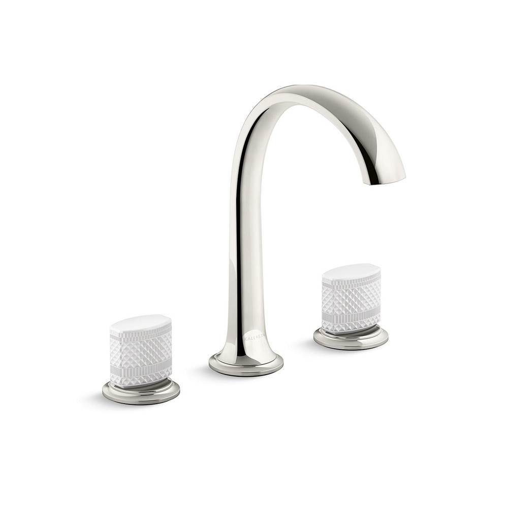 Kallista Script® Sink Faucet, Arch Spout, White Porcelain Knob Handles