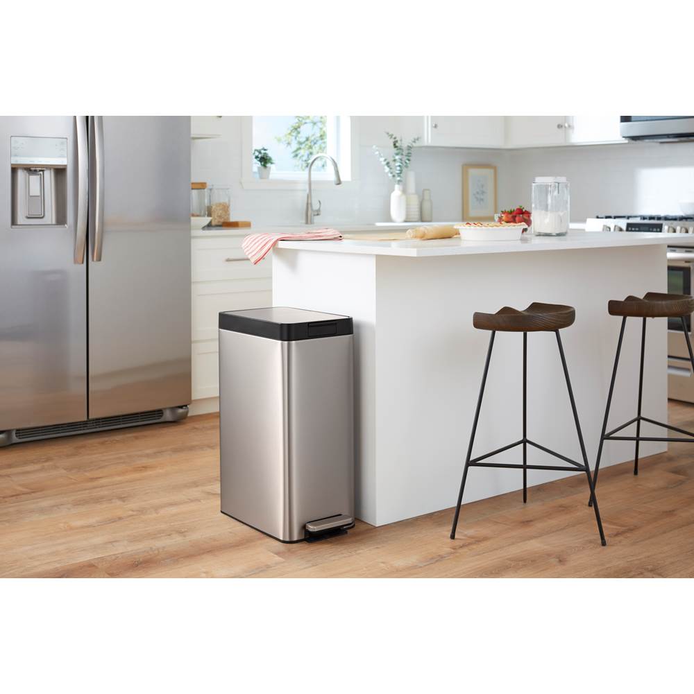 Kohler 13-Gallon Stainless Steel Slim Step Trash Can With Bifold Lid