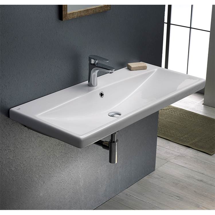 Nameeks Rectangle White Ceramic Wall Mounted or Self Rimming Sink