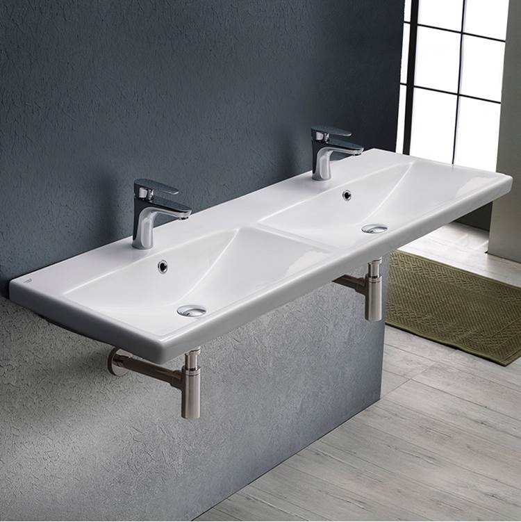 Nameeks Rectangular Double White Ceramic Wall Mounted or Drop In Sink