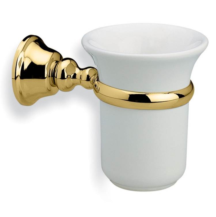 Nameeks Wall Mounted White Ceramic Toothbrush Holder with Gold Brass Mounting